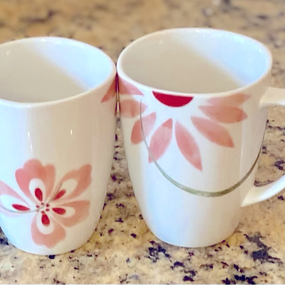 Two Corelle Square Pretty Pink Mugs